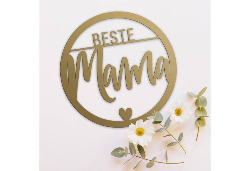 Namofactur Wanddekoobjekt Deko Holzreifen Schrift Beste Mama" Text aus Holz Geschenk Muttertag, Geburtstag Herz Spruch, zum Aufhängen, Schild rund, Hoop, Ring" von Namofactur