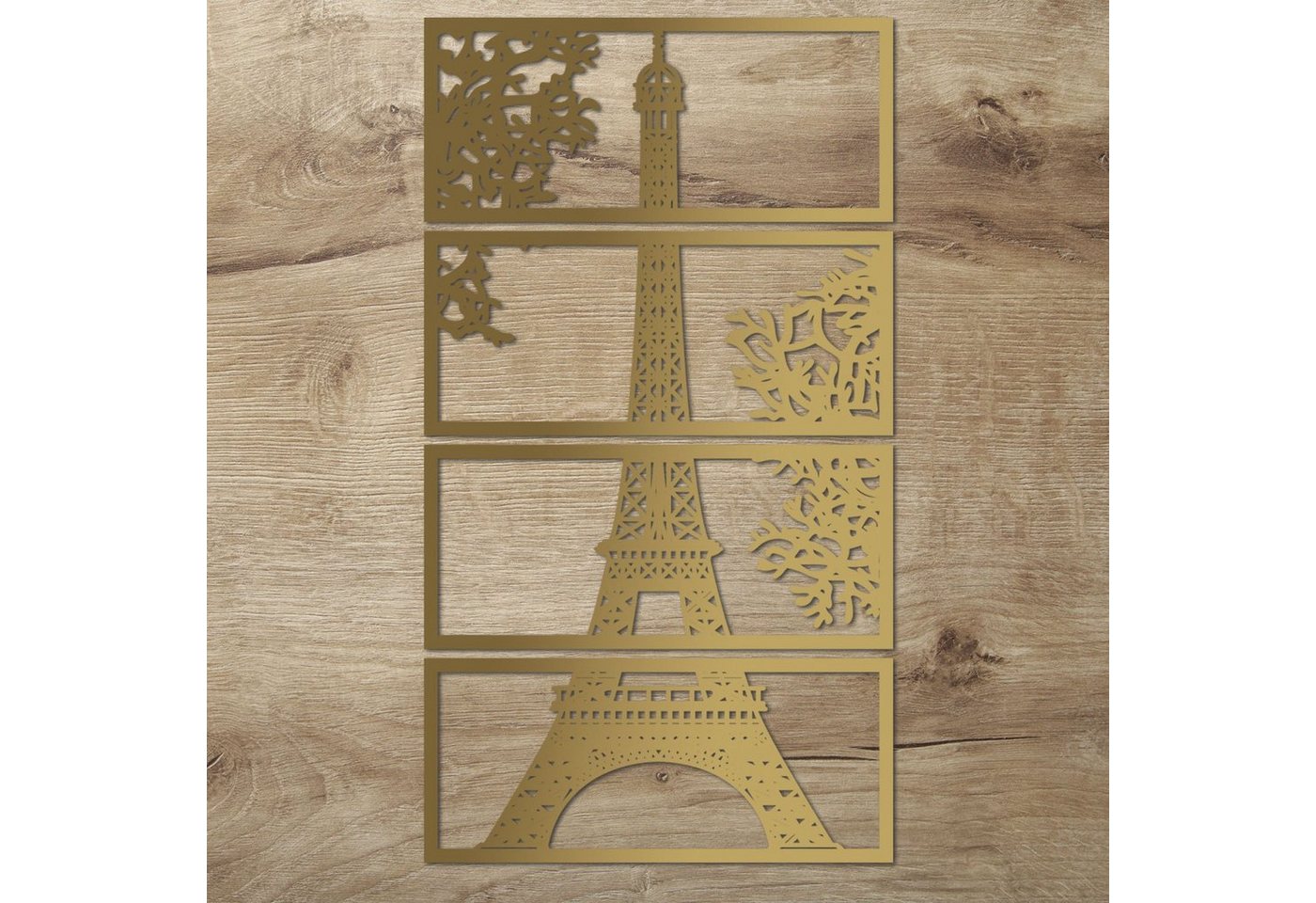 Namofactur Wanddekoobjekt XXL Eiffelturm Holz Wandbild Paris Wanddeko Wohnzimmer Schlafzimmer (6mm, 4-teilig), 3D-Wandtattoo Eiffelturm Paris gerahmt Wandgestaltung für dein Zuhause von Namofactur