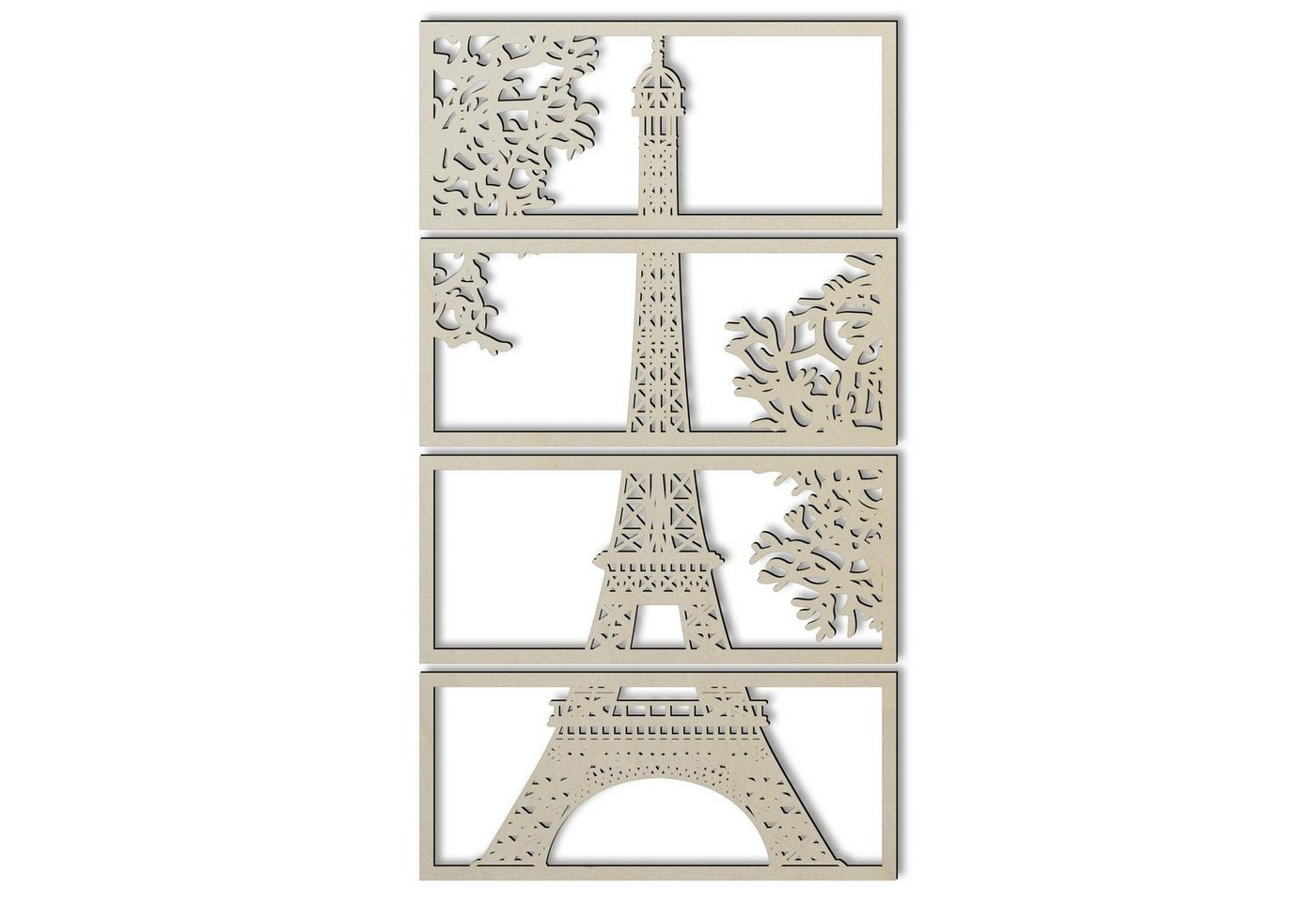 Namofactur Wanddekoobjekt XXL Eiffelturm Holz Wandbild Paris Wanddeko Wohnzimmer Schlafzimmer (6mm, 4-teilig), 3D-Wandtattoo Eiffelturm Paris gerahmt Wandgestaltung für dein Zuhause von Namofactur