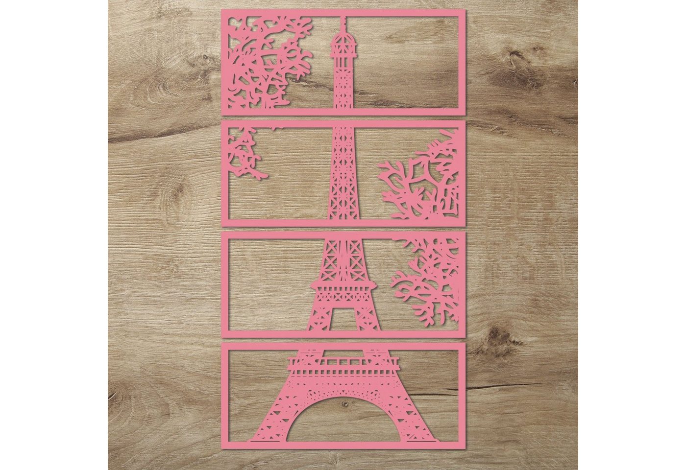 Namofactur Wanddekoobjekt XXL Eiffelturm Holz Wandbild Paris Wanddeko Wohnzimmer Schlafzimmer (6mm, 4-teilig), 3D-Wandtattoo Eiffelturm Paris gerahmt Wandgestaltung für dein Zuhause von Namofactur