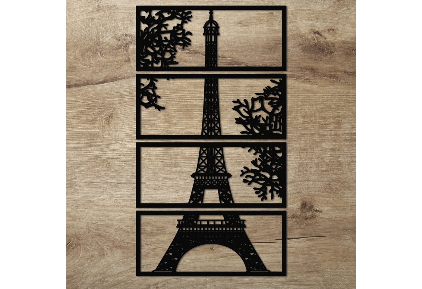 Namofactur Wanddekoobjekt XXL Eiffelturm Holz Wandbild Paris Wanddeko Wohnzimmer Schlafzimmer (6mm, 4-teilig), 3D-Wandtattoo Eiffelturm Paris gerahmt Wandgestaltung für dein Zuhause von Namofactur