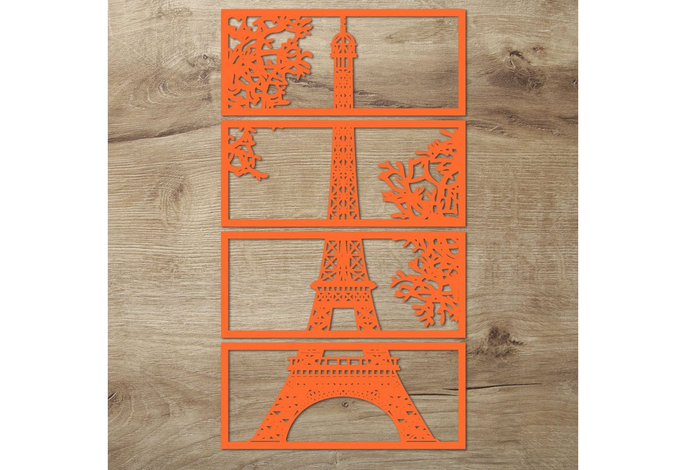 Namofactur Wanddekoobjekt XXL Eiffelturm Holz Wandbild Paris Wanddeko Wohnzimmer Schlafzimmer (6mm, 4-teilig), 3D-Wandtattoo Eiffelturm Paris gerahmt Wandgestaltung für dein Zuhause von Namofactur