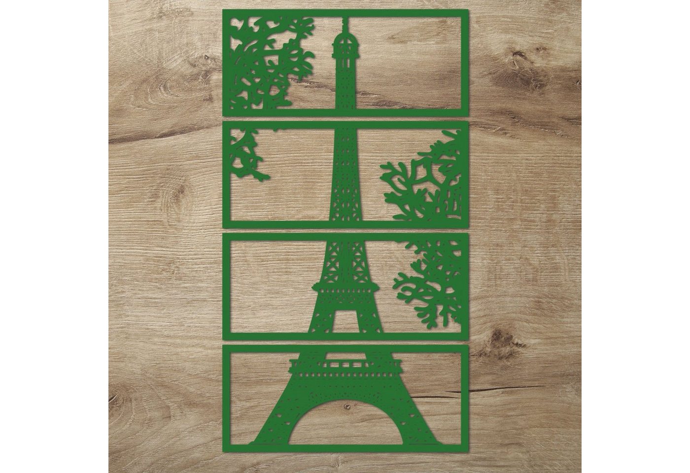 Namofactur Wanddekoobjekt XXL Eiffelturm Holz Wandbild Paris Wanddeko Wohnzimmer Schlafzimmer (6mm, 4-teilig), 3D-Wandtattoo Eiffelturm Paris gerahmt Wandgestaltung für dein Zuhause von Namofactur