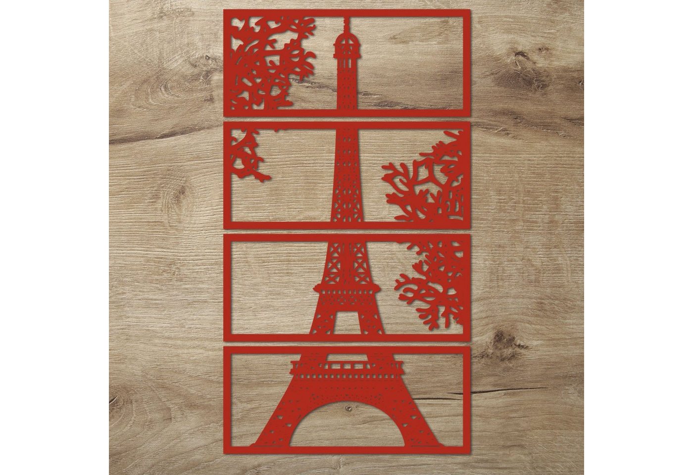 Namofactur Wanddekoobjekt XXL Eiffelturm Holz Wandbild Paris Wanddeko Wohnzimmer Schlafzimmer (6mm, 4-teilig), 3D-Wandtattoo Eiffelturm Paris gerahmt Wandgestaltung für dein Zuhause von Namofactur