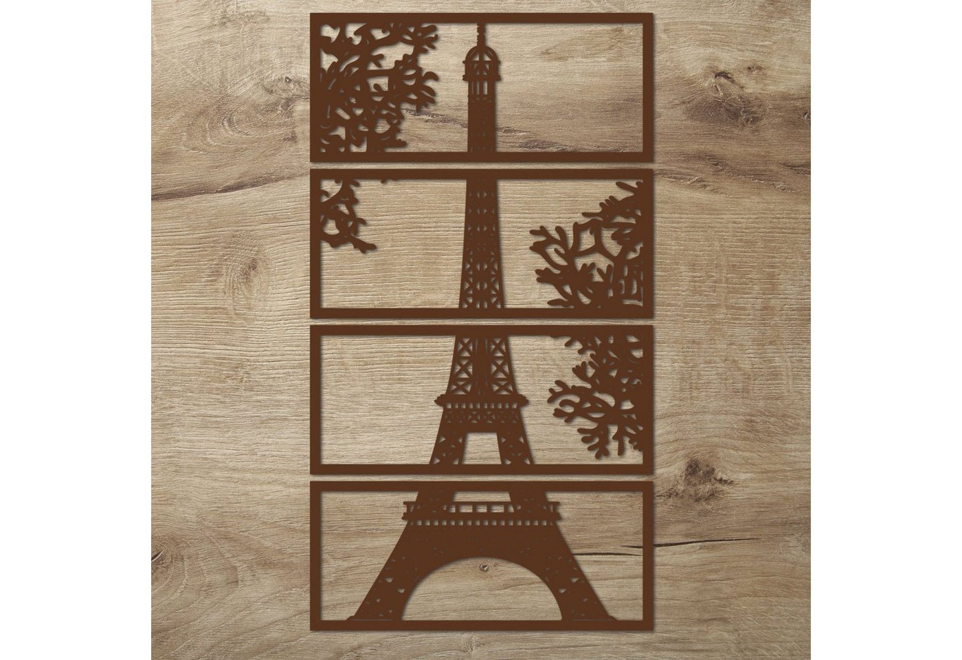 Namofactur Wanddekoobjekt XXL Eiffelturm Holz Wandbild Paris Wanddeko Wohnzimmer Schlafzimmer (6mm, 4-teilig), 3D-Wandtattoo Eiffelturm Paris gerahmt Wandgestaltung für dein Zuhause von Namofactur