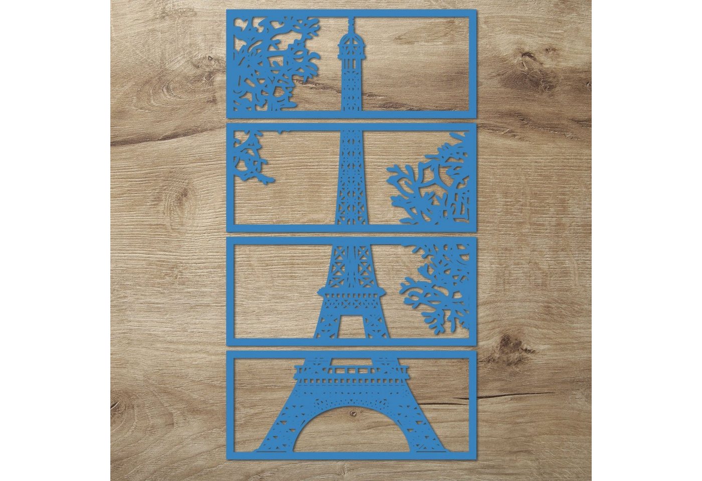 Namofactur Wanddekoobjekt XXL Eiffelturm Holz Wandbild Paris Wanddeko Wohnzimmer Schlafzimmer (6mm, 4-teilig), 3D-Wandtattoo Eiffelturm Paris gerahmt Wandgestaltung für dein Zuhause von Namofactur