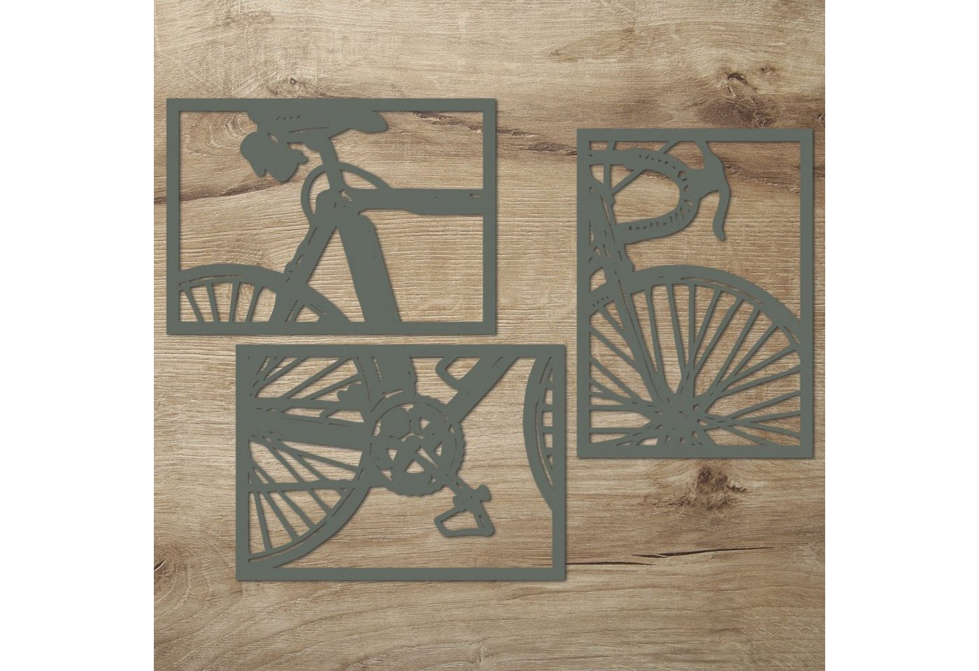 Namofactur Wanddekoobjekt XXL Fahrrad Wandbild aus Holz (3-teilig), Außergewöhnliches Holz-Wandtattoo für Dein zuhause von Namofactur