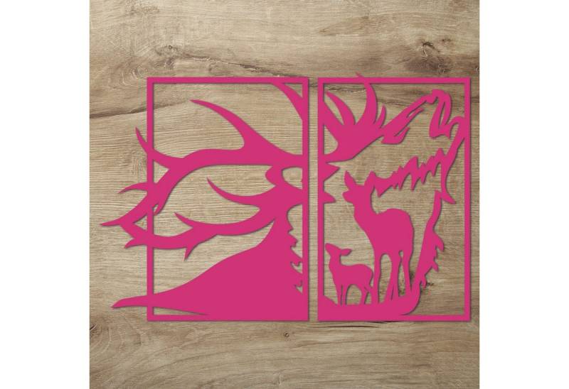 Namofactur Wanddekoobjekt XXL Hirschkopf mit Reh im Rahmen, Holz Deko (2 St., 2-teilig), Wandtattoo Hirsch mit Reh aus Holz in verschieden Farben erhältlich von Namofactur