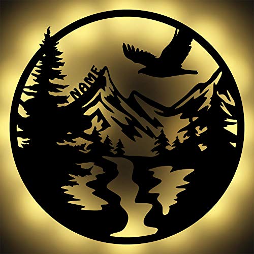Natur Adler Berge Wald Leuchte Schild Geschenke personalisiert mit Namen I Led Wand-Lampe Batteriebetrieben von Namofactur
