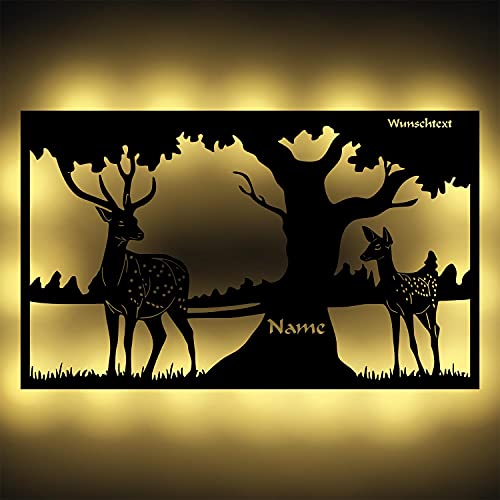 Namofactur Persönliche Natur Wald Geschenke mit Hirsch & Reh personalisiert für Mann Frau Männer Frauen Kinder I Led Wand-Lampe Batteriebetrieben von Namofactur