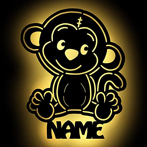 Namofactur Personalisierte Affe Wandlampe Holz, Wandleuchte, Schlummerlicht, Wandlicht für Baby & Kinder, Affen Kinderzimmer-Lampe von Namofactur