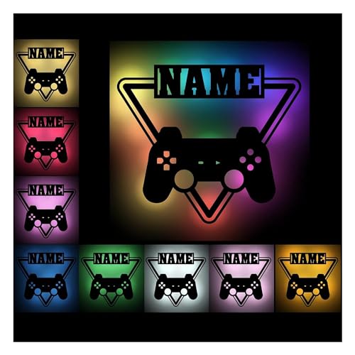 Namofactur Personalisierte Gaming Wanddeko Wand Deko Farbwechsel Lampe Holz Licht Geschenkidee für Gamer Jungs Männer Freund Weihnachten I USB + Fernbedienung von Namofactur