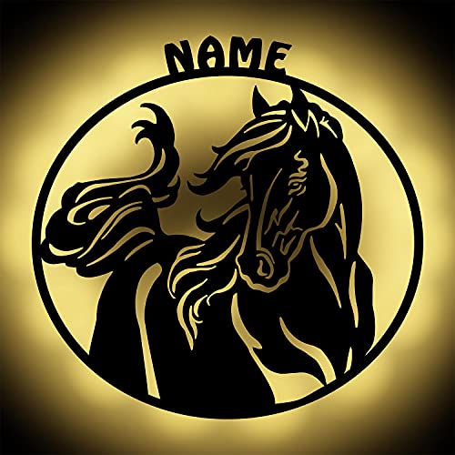 Pferd Nachtlicht Holz Deko Wand-Lampe Geschenke personalisiert mit Namen I Batteriebetrieb von Namofactur