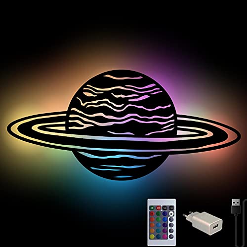 Planeten-Lampe Weltall Nachtlicht Farbwechsel Wand Schlummerlicht Holz Deko Planet für Kinder-Zimmer I USB + Fernbedienung von Namofactur