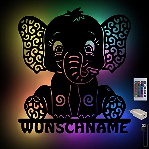 RGB USB Elefant Wand-Leuchte Nachtlicht Geschenke mit Namen personalisiert Schlummerlicht Baby-Zimmer Kinder-Zimmer Holz Wand-Lampe von Namofactur