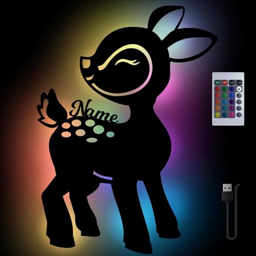 RGB USB Reh Rehkitz Nachtlicht Geschenke mit Namen personalisiert Schlummerlicht Baby-Zimmer Kinder-Zimmer Stilllampe Holz Wand Lampe Nachtlicht Junge Mädchen von Namofactur