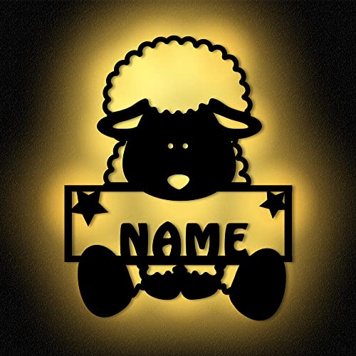 Schaf Sheep Lampe Kinderzimmer Wandlampe Nachtlicht Holz Led Licht mit Namen - Geschenke personalisiert I Batteriebetrieb von Namofactur