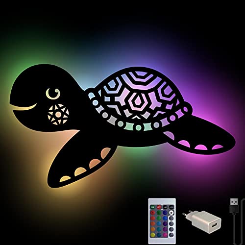 Schildkröte-Lampe Nachtlicht Farbwechsel Wand Schlummerlicht Holz Deko Figur für Wohnzimmer Kinder-Zimmer I USB + Fernbedienung von Namofactur