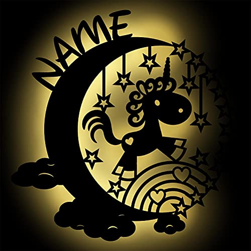 Schlummerlicht Mond-Einhorn I Personalisiertes Baby-Geschenk zur Geburt & Taufe LED Beleuchtung | Holz Natur I Batteriebetriebene Wand-Lampe Nachtlicht für Mädchen von Namofactur