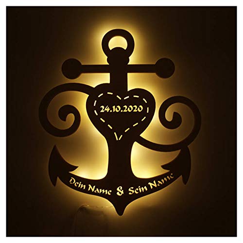 Led Nachtlicht Lampen "Anker der Liebe", Geschenk mit Namen & Datum für den Freund die Freundin, als Liebesbeweis zum Jahrestag Hochzeit Verlobung Schlafzimmer Wohnzimmer Led Nachtlicht Lampen "Anker der Liebe", Geschenk mit Namen & Datum für den Freund die Freundin, als Liebesbeweis zum Jahrestag Hochzeit Verlobung Schlafzimmer Wohnzimmer von Namofactur