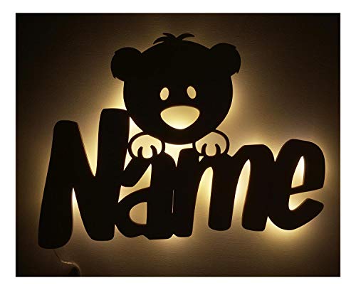 Schlummerlicht24 Led Teddyzimmer Nachtlicht Teddy Bär Lampe mit Name für Kinder Freundin Mädchen Geschenk Kinderzimmer von Namofactur