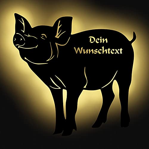 Namofactur Schwein Sau Schweine-Zucht Metzger Geschenkidee Deko Holz Wand-Lampe Geschenke personalisiert I Batteriebetrieben von Namofactur