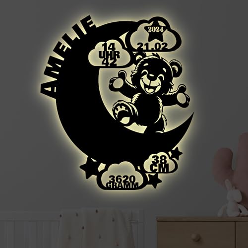 DIY Nachtlicht "Teddy auf Mond" mit Personalisierung | Taufgeschenk oder zur Geburt mit Namen und Geburtsdaten | Schlummerlicht mit Farb- und LED/RGB-Optionen DIY Nachtlicht "Teddy auf Mond" mit Personalisierung | Taufgeschenk oder zur Geburt mit Namen und Geburtsdaten | Schlummerlicht mit Farb- und LED/RGB-Optionen von Namofactur