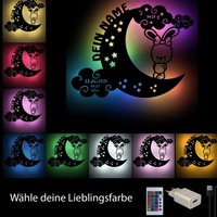 Usb Farbwechsel Hase Auf Mond Holz Wand Lampe Nachtlicht Schlummerlicht Personalisiert Mit Namen Als Geschenk Zur Geburt & Taufe von Namofactur
