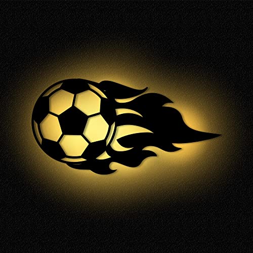 Wandlampe Fussball Fußball I Nachtlicht Schlummerlicht Kinderzimmer Kinder Mädchen Junge Erwachsene I MDF Holz Batteriebetrieb von Namofactur