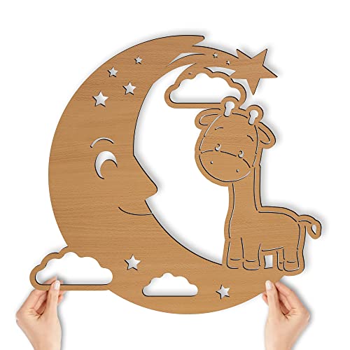 Wandlampe Mond Giraffe I Nachtlicht Schlummerlicht Kinderzimmer Kinder Mädchen Junge I MDF Holz Batteriebetrieb von Namofactur