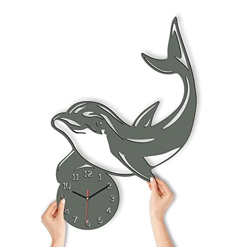 Namofactur Wanduhr Delfin Geschenke Delphin aus Holz I Geschenk Wohnzimmer Kinderzimmer von Namofactur