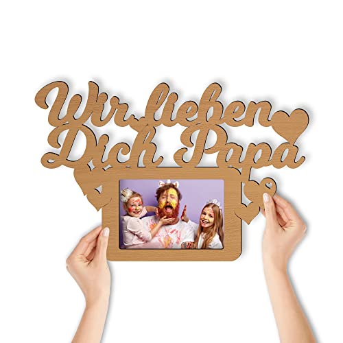 Namofactur Wir lieben Dich Papa Bilderrahmen Geschenk zum Geburtstag oder Vatertag I MDF Holz I Für 10x15 cm Foto von Namofactur