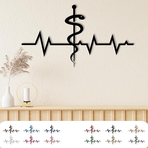 XXL Arzt Arzthelferin Geschenke MDF Holz Wandschild Aufkleber – Geschenkidee EKG Äskulapstab Wandtattoo Deko für Arztpraxis, Rezeption & Zuhause, 12 Holzfarben von Namofactur