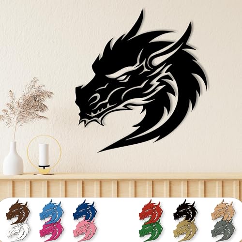 XXL Drachenkopf Drache Wandtattoo aus Holz – Wanddeko für Wohnzimmer & Schlafzimmer, Geschenk für Drachenliebhaber zum Geburtstag von Namofactur