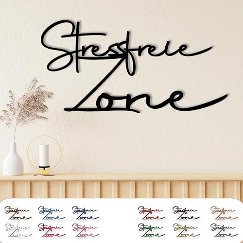 XXL Wandtattoo 94 cm Schriftzug "Stressfreie Zone" aus MDF-Holz – für Wohnzimmer, Schlafzimmer & Büro, Wanddeko & Entspannung Geschenkidee in 12 Farben von Namofactur