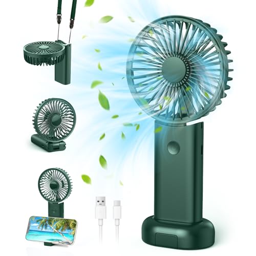 Handventilator, Tragbarer Mini Ventilator, 5-in-1 Hand Ventilator Mit 3 Speeds, Handventilator Akku Aufladbar, Faltbarer USB-Ventilator Klein für Outdoor Camping Büro Hause Reisen Geschenk(Grün) von Namouk