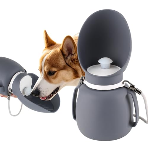 NAMSAN Hunde Trinkflasche 800ML Hunde Wasserflasche für Unterwegs Faltbare Hundetrinkflasche Tragbare Haustier Wassernapf für Outdoor-Aktivitäten - Grau von Namsan