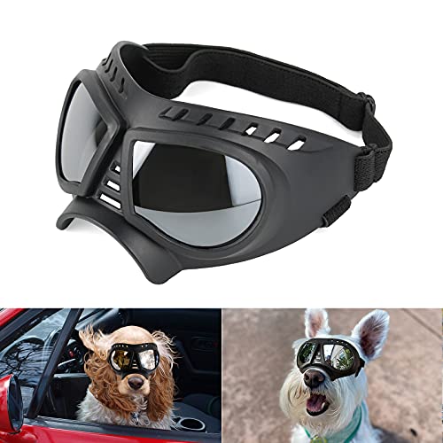 NAMSAN Hundebrille Sonnenbrillen für Hunde Augenschutz Brille mit Verstellbare Träger Mode Schutzbrille für Kleine/Mittlere Hunde - Silber von Namsan