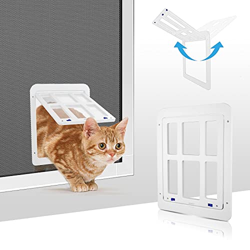 NAMSAN Katzenklappe Fliegengitter Automatischen Verschluss Hundeklappe Fliegengitter Balkontür mit Katzenklappe Haustierklappe—Weiß von Namsan