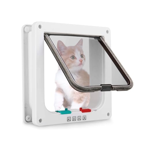 NAMSAN Katzenklappe Innentür Weiss Katzenklappe Isoliert für Katzen 4 Verrriegelungsstilen Katzenklappe Geräuschlos mit Magnet 19 cm x 19.8 cm (B x H) von Namsan