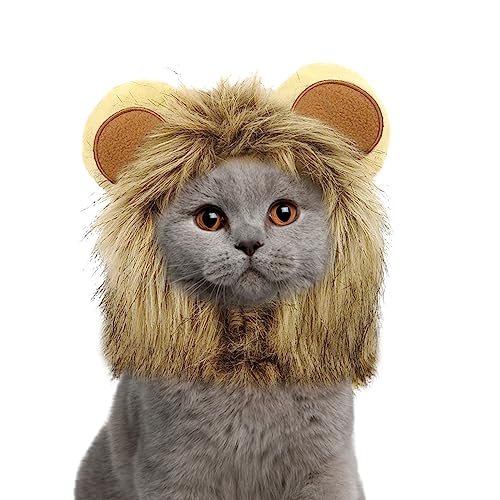 NAMSAN Löwenmähne für Katzen, kleine Hunde, Halloween-Kostüm, Katze, Löwenmähne, Perücke, König der Löwen, Hut, Cosplay, Kätzchen-Outfit für Halloween, Ostern, Urlaub, Party, Aktivität von Namsan