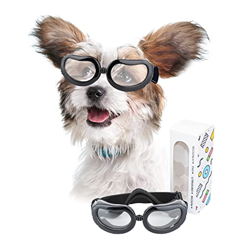 Namsan Hundebrille für Kleine Hunde - Anti-UV Schutzbrille mit Wind-, Wasser- und Schneeschutz - Wasserdichter Einstellbarer Rahmen - Cartoon Design - Clear von Namsan