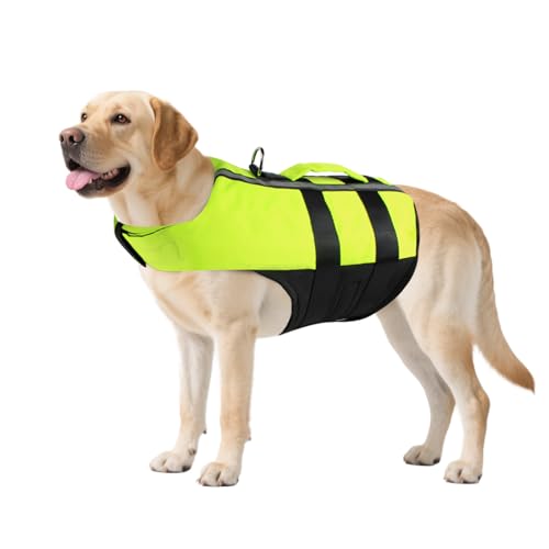 NAMSAN Hundeschwimmwesten Schwimmweste für Hund Tragbar Aufblasbar Rettungswesten für Kleine/Mitte/Groß Hunde, Grün-L von Namsan