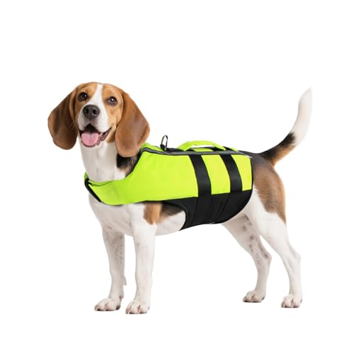 NAMSAN Hundeschwimmwesten Schwimmweste für Hund Tragbar Aufblasbar Rettungswesten für Kleine/Mitte/Groß Hunde, Grün-M von Namsan
