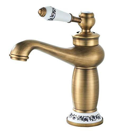 Namuoto Wasserhahn Retro Bronze, Waschtischarmatur für Bad Waschbecken Armatur Einhebelmischer Waschtisch (Antikes Messing) von Namuoto