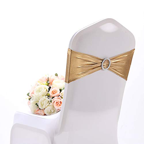 Namvo 10 PCS Stretch Chair Bows Gro?e Anl?sse Stretch Chair Cover Sch?rpen mit Schnalle Spandex Elastic Chair Sch?rpen B?nder für Hochzeitsfeier Hotel Event Dekoration (Gold) von Namvo