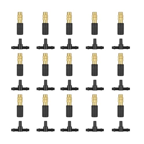 Namvo 15 PCS Einstellbare Messing Nebel Spray Zerstäuber Sprinkler mit Kupfer Düsen und 15 T Bewässerung Tropf Kit für Garten Bewässerung von Namvo