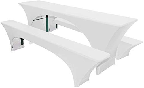 Namvo Elasticated Stretch Trestle Table - Tischdecke und Sitzbezüge 50 cm breite Tischplatte - Wei? von Namvo