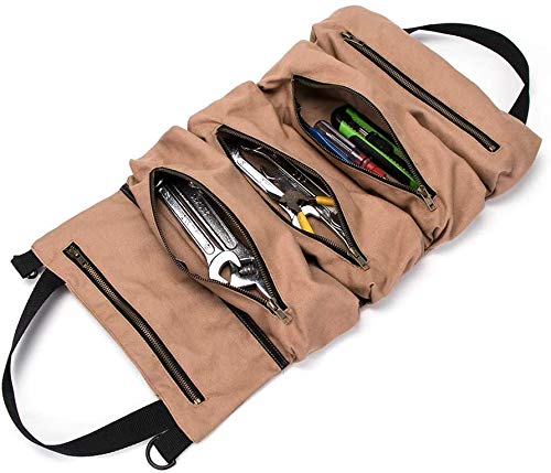 Namvo Mehrzweck-Werkzeug Rolltasche Schraubenschlüssel Tasche Leinwand Werkzeug Organizer Eimer Auto Erste-Hilfe-Kit Aufbewahrungskoffer Campingausrüstung, Werkzeugträgertasche (Khaki) von Namvo