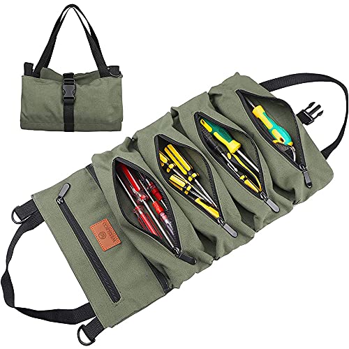 Namvo Mehrzweck-Werkzeugtasche zum Aufrollen, aus Segeltuch, für Erste-Hilfe-Kit, Aufbewahrungskoffer, Campingausrüstung, Werkzeugtasche, Armeegrün von Namvo